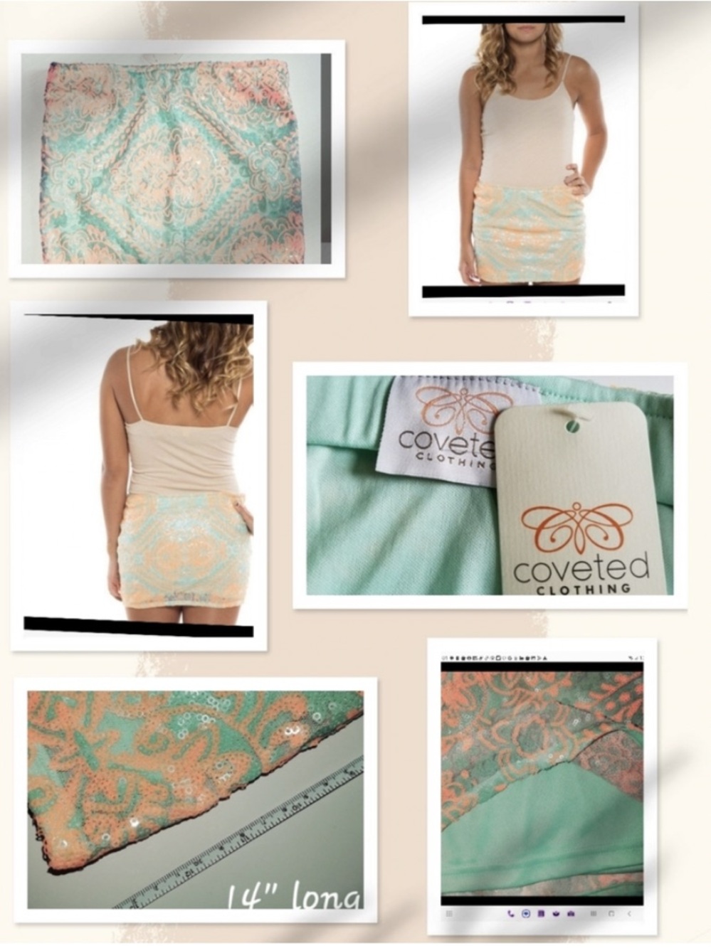 NWT Coveted Sequin Skirt - lined Mini Skirt - Damask Pattern